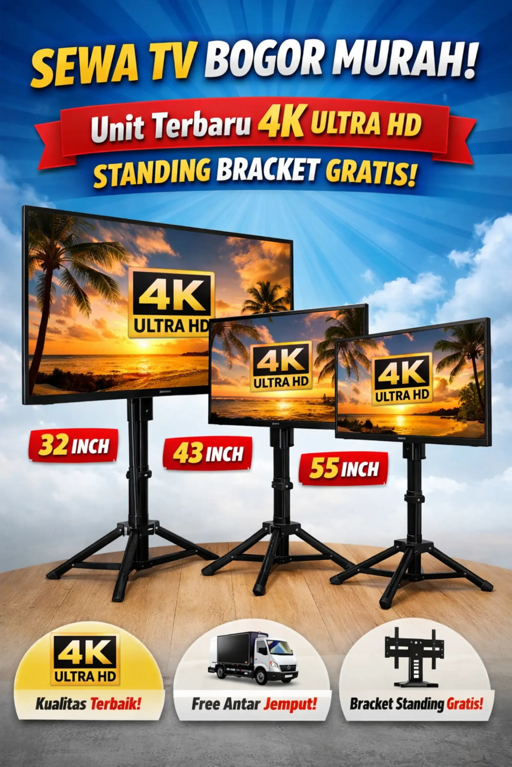 Sewa TV Bogor Murah: Unit Terbaru 4K & Standing Bracket Gratis